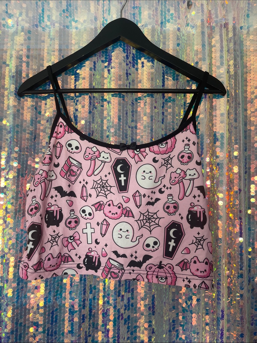 ROMWE Pink and Black Halloween Graphic Tank Top